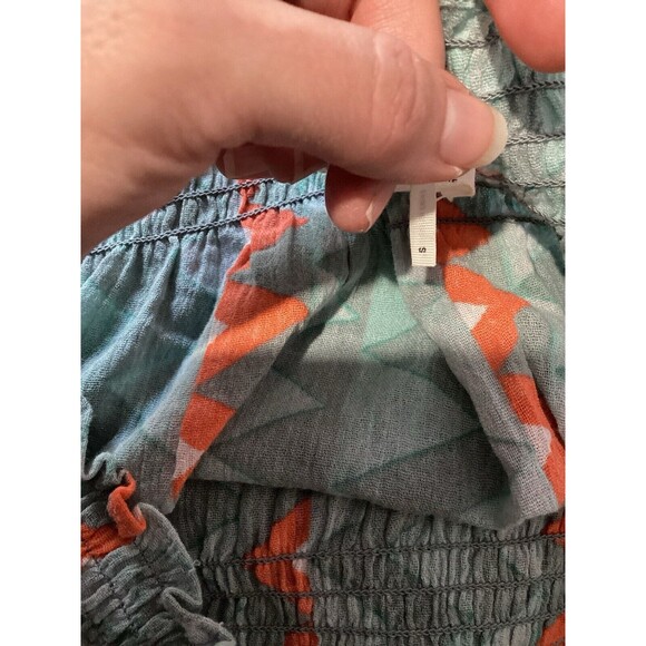 Anthropologie Feather Bone Demetria Smocked Cropped Top Blue Orange Stripe S - Picture 7 of 8
